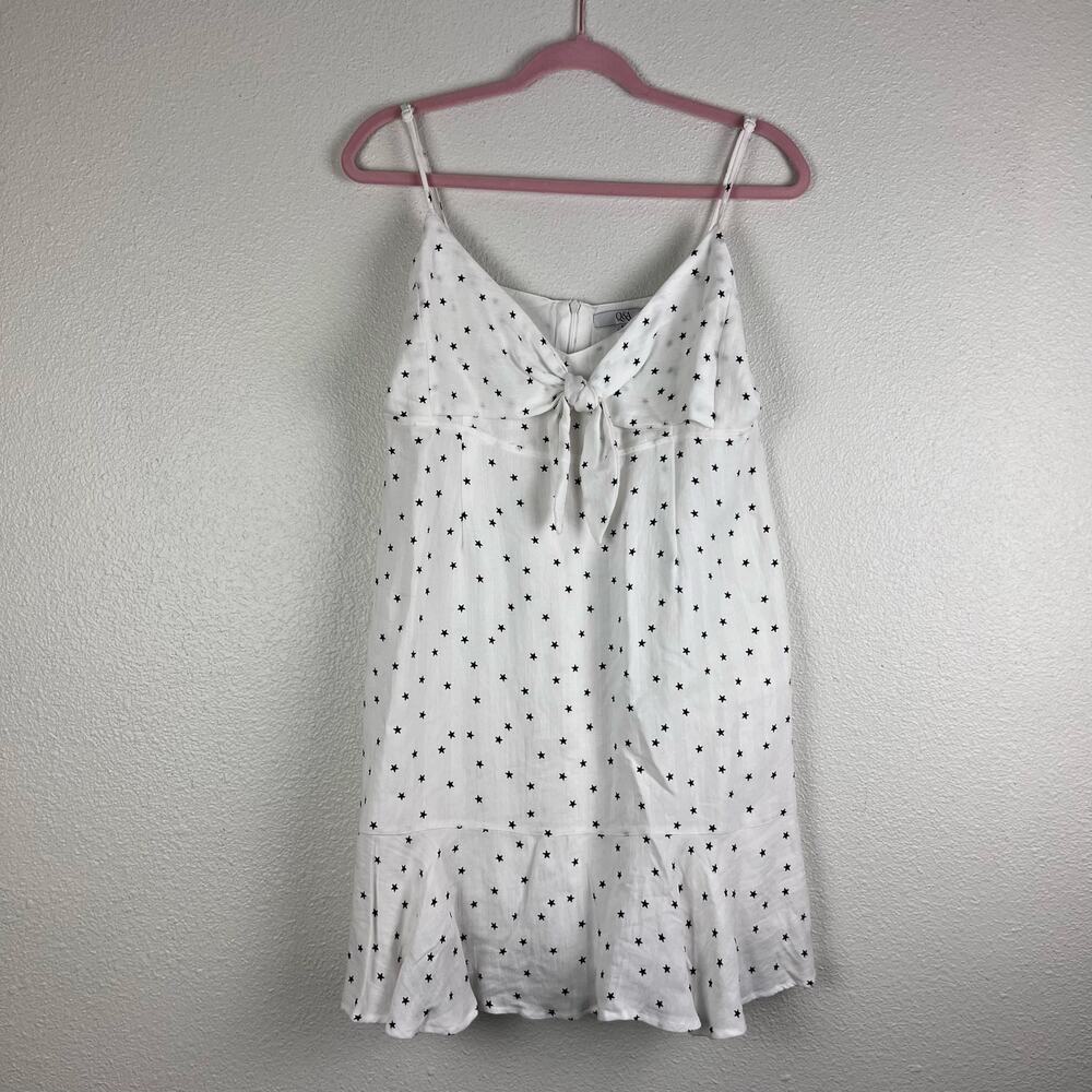 Q&A White Star Print Tie Front Tiered Mini Dress Size‎ M NWT